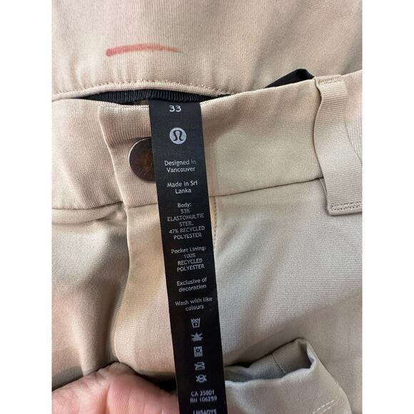 Lululemon Men's Cream Commission Chino Slim Pants Size 33 - Picture 3 of 9